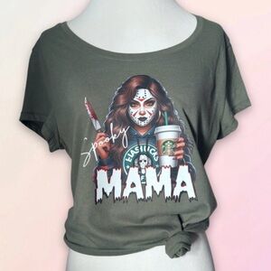 Spooky Mama, Coffee & Halloween Theme, Retro Fitted Tee